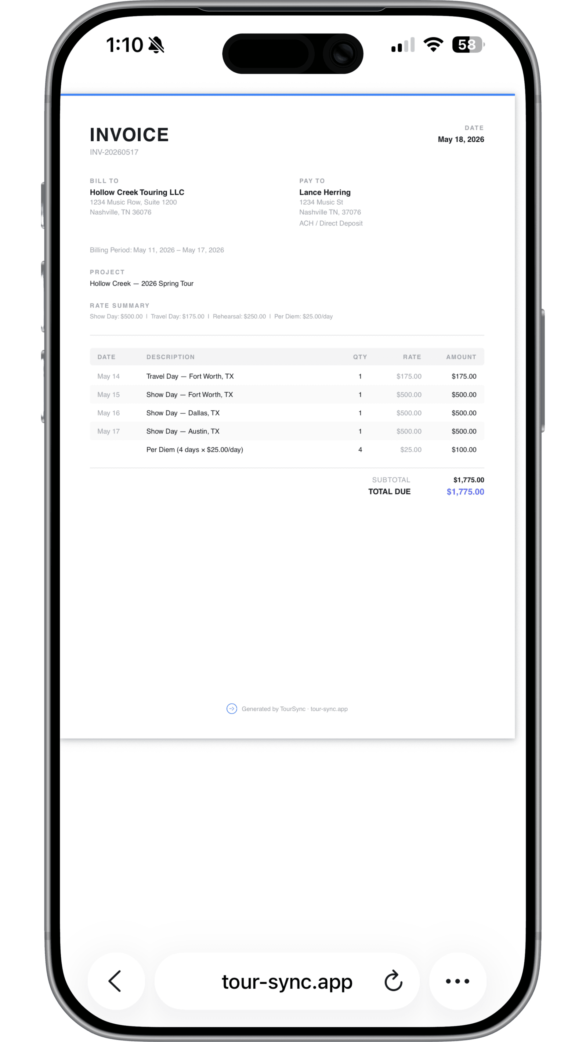 Professional PDF invoice output